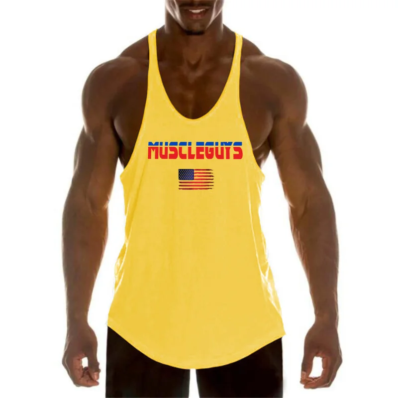 Brand Vest Muscle Fashion Sleeveless Stringer Gym Mens Back Tank Top Clothing Bodybuilding Singlets Fitness Workout Sports Shirt