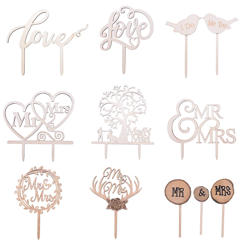 Mr & Mrs Wedding Cake Topper Wooden Love Cake Topper Wood Letters Cake Decoration Engagement Party Wedding Favors Supplies Gifts