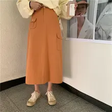 HziriP Осень Женская высокая талия Новое поступление СВОБОДНЫЙ Модный эластичный пояс, Карманы Уличная универсальная длинная юбка