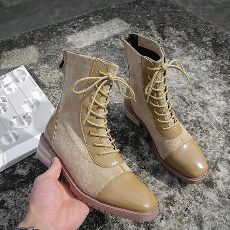 Новинка 2020 женские ботинки Martin осенне зимние повседневные на шнуровке верблюжьи