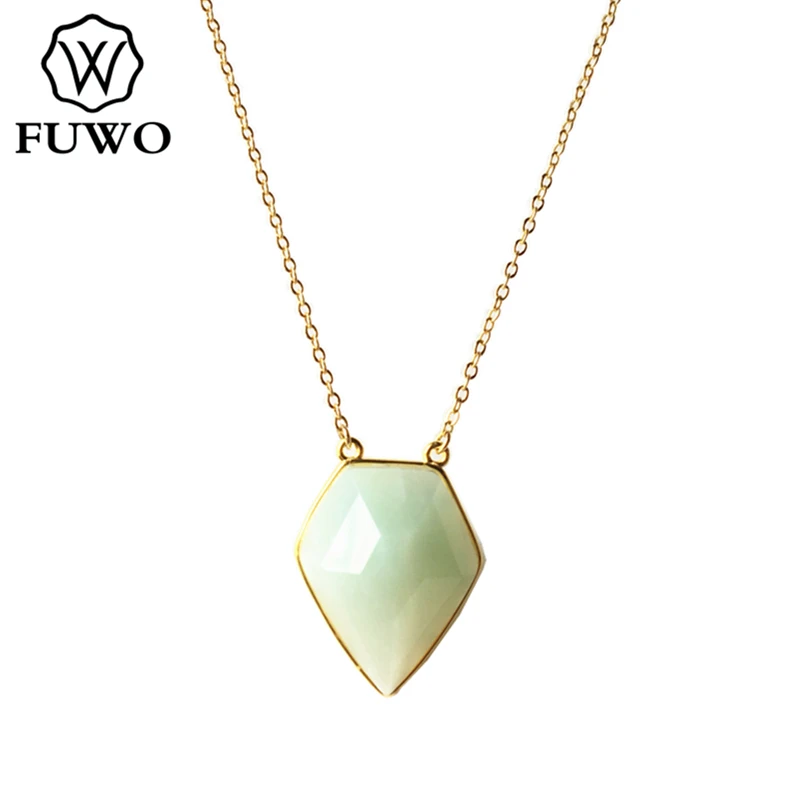 FUWO Новинка Chrysoprase подвеска в форме стрелы ожерелье с золотой отделкой резной Амазонит флюорит розовый кварц ювелирные изделия для женщин NC255