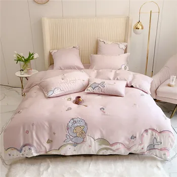 

Spring and Summer 60 Tencel Four-piece Set Princess Style Mermaid Applique Embroidered Quilt Silky Skin Bare Sleeping Bedding