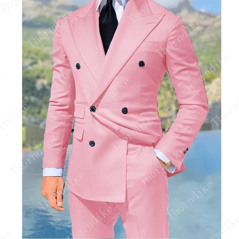 Роскошный Королевский мужской костюм 2 комплекта модный бутик двубортный сплошной цвет свадебное платье Тонкий деловой, банкетный вечерний наряд - Цвет: 11