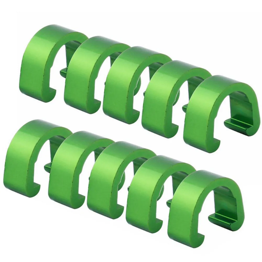 10 шт., Велосипедный тормозной кабель, зажимы для направляющей, велосипедная линия переключения передач, провод, корпус, направляющие для шланга, алюминиевый сплав, зажимы с пряжками - Цвет: Зеленый