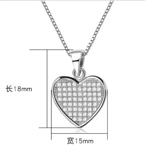 Fashion Women Pure 925 Sterling Silver Necklace Love Heart Zircon Pendant Girl Clavicle Chain Jewelry Accessory Gift