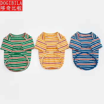 

New pet dress stripe all over base coat Teddy dog dress pure cotton dog t-shirt dog clothes