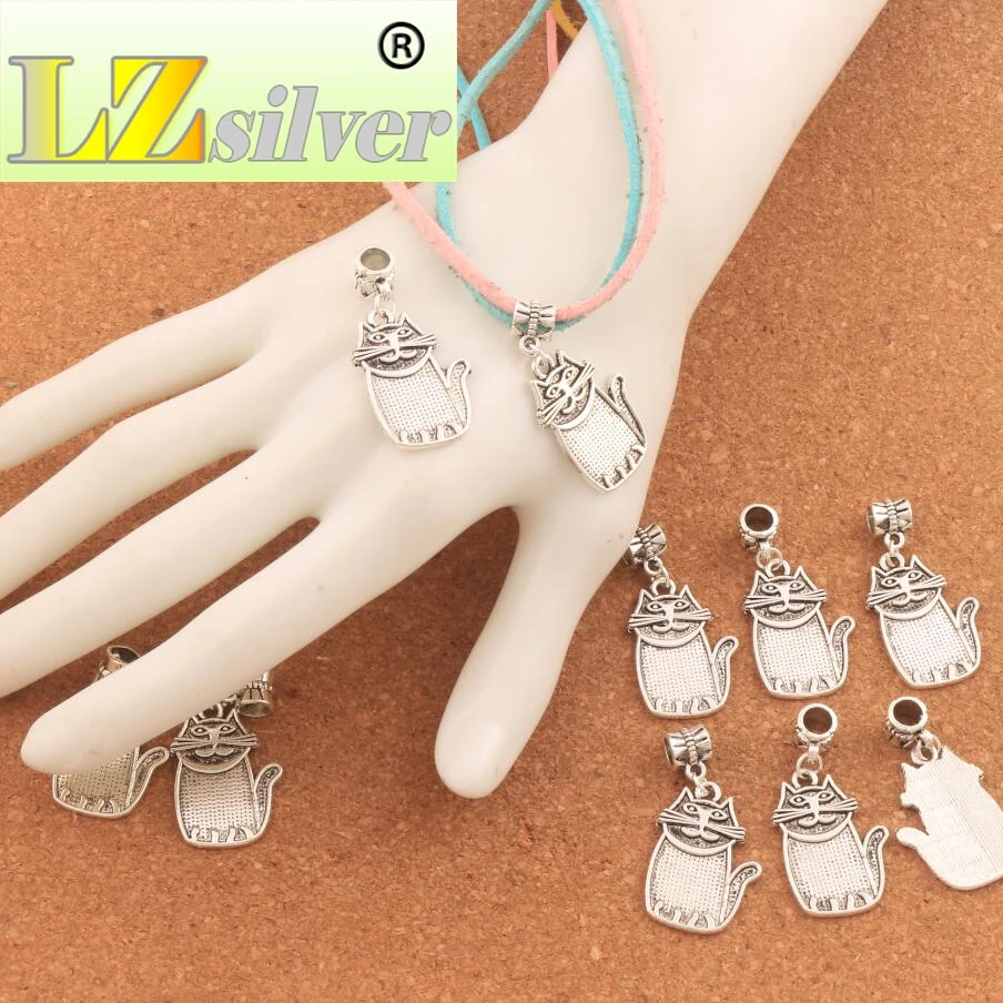 60PCS Zinc Alloy Lazy Cat Animal Gig Hole Beads Dangle 19x38 mm Fit European Charm Bracelets B1161