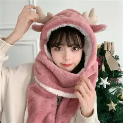 2022Fashion Winter Warm Bear Ears Hat Windproof Neck Scarf and Gloves Set for Woman Caps