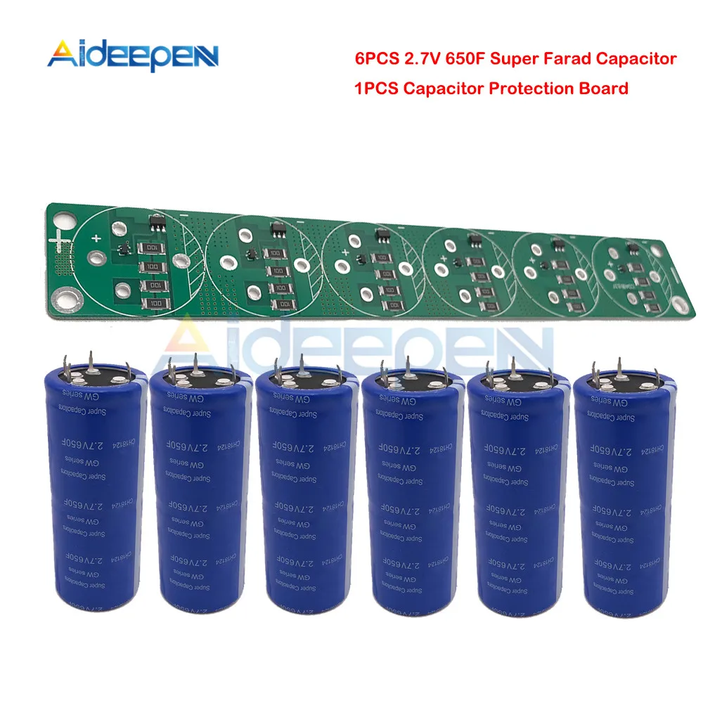 

6PCS/Set Super Farad Capacitor 2.7V 650F 4 Pin 2.7V650F Super Capacitor with Protection Board for Car Stereo Speaker Battery