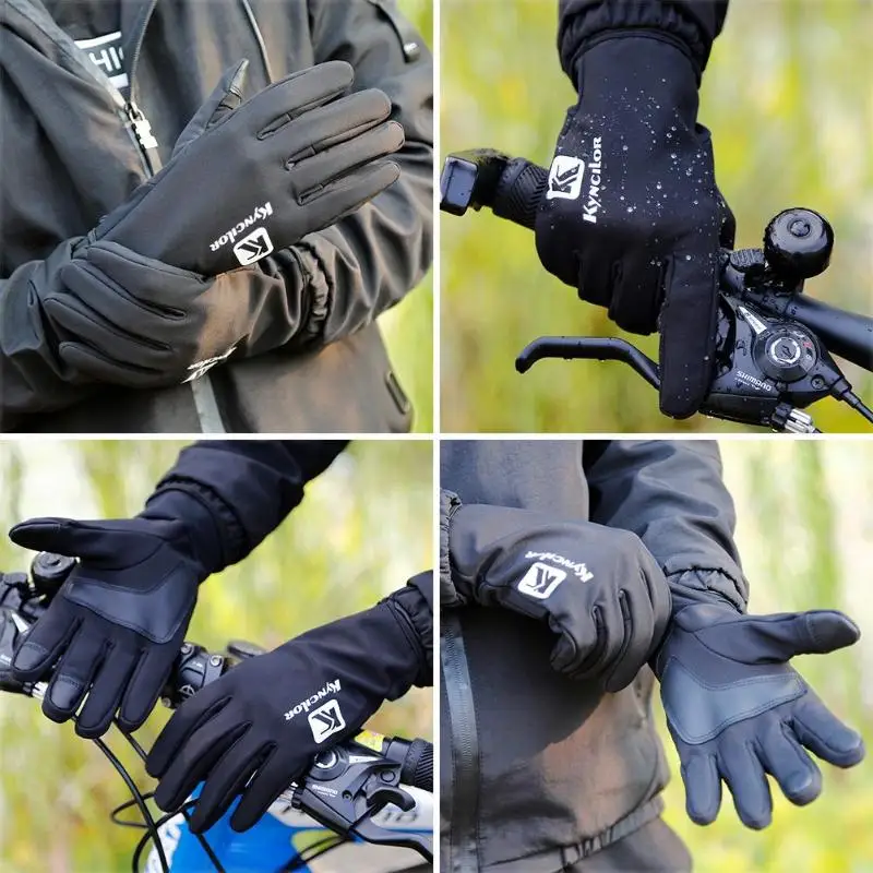 Зимние спортивные водонепроницаемые перчатки с сенсорным экраном со светоотражающими полосками черного цвета