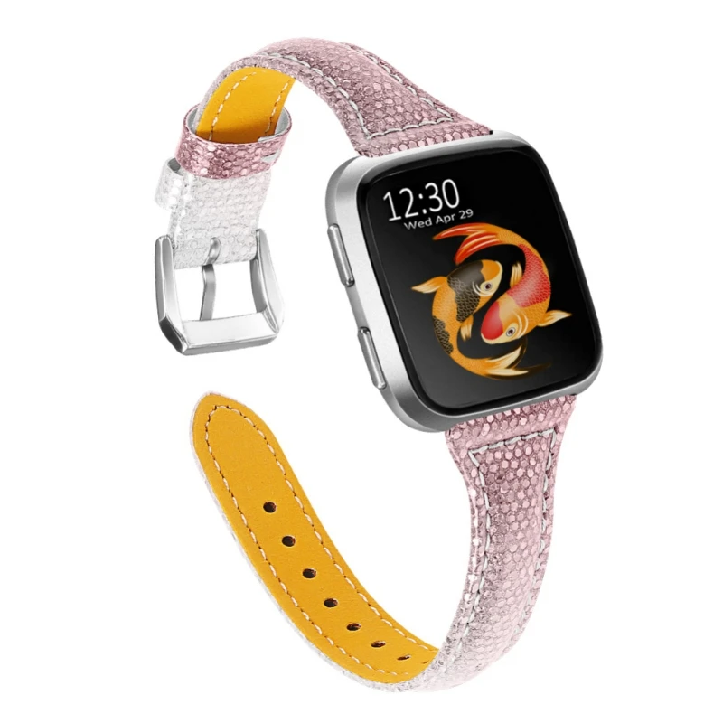 Ремешок для часов совместим с/Для Fitbit Versa 2/Fitbit Versa Lite и SE/Fitbit Versa, тонкий браслет из натуральной кожи - Цвет: Silver Pinkish