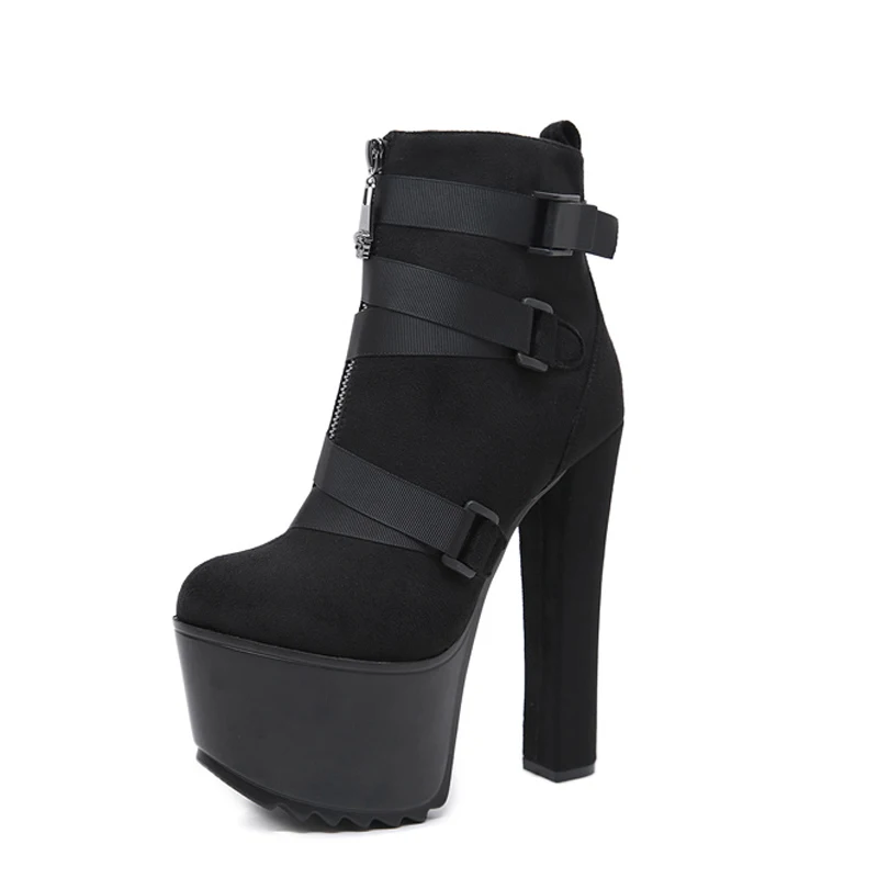 

New arrival 2020 Spring Autumn Platform Ankle Boots Women 16cm Thick Heel Platform Boots Ladies Worker Black Boots LJA840-1