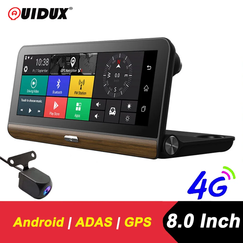 QUIDUX 4G android dvr 8.0 inch screen car video camera gps navigation Full HD 1080P dash cam registrator recorder remote monitor