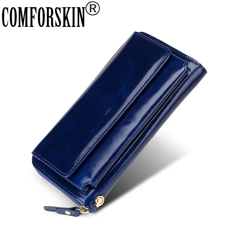 

COMFORSKIN New Arrivals Genuine Leather Wallets With Cell Phone Bag Long Coin Purse Card Holders Large Capacity Women Purses
