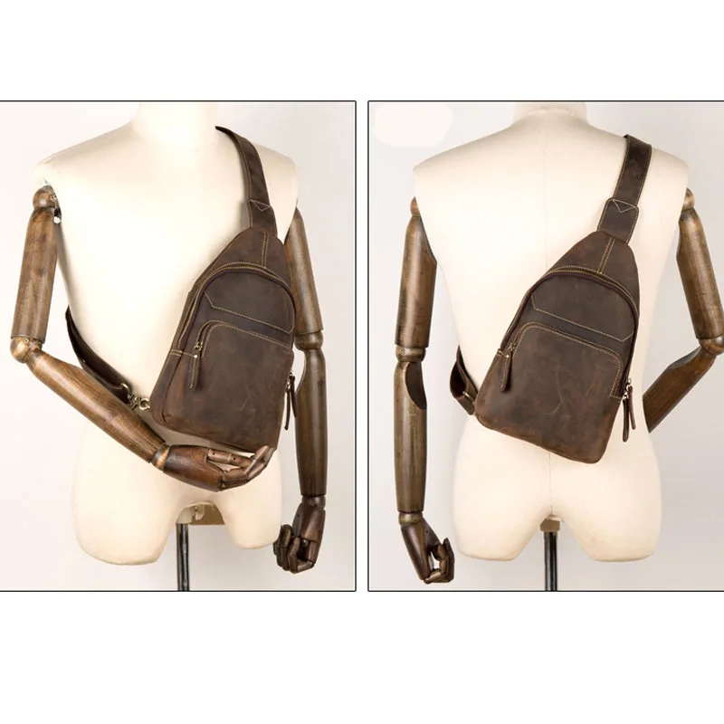 New Top Quality Mens Genuine Real Leather Cowhide vintage Wait Chest Pack Bag Sling Crossbody Bag Daypack