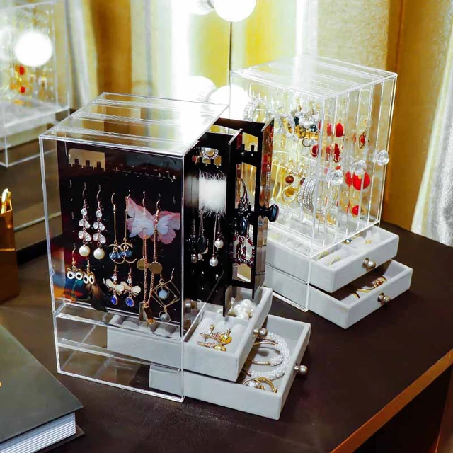 Transparent Jewelry Box Portable Showcase Large Capacity Rings Display  Necklace Earring Storage Box Dustproof Jewelry Case