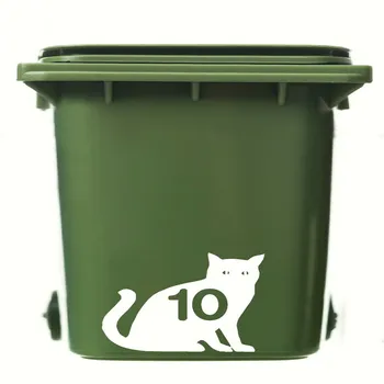 

X 3 CUSTOMIZED WHEELIE BIN HOUSE NUMBER CAT DESIGN CUTE CAT STICKERS 2 colors
