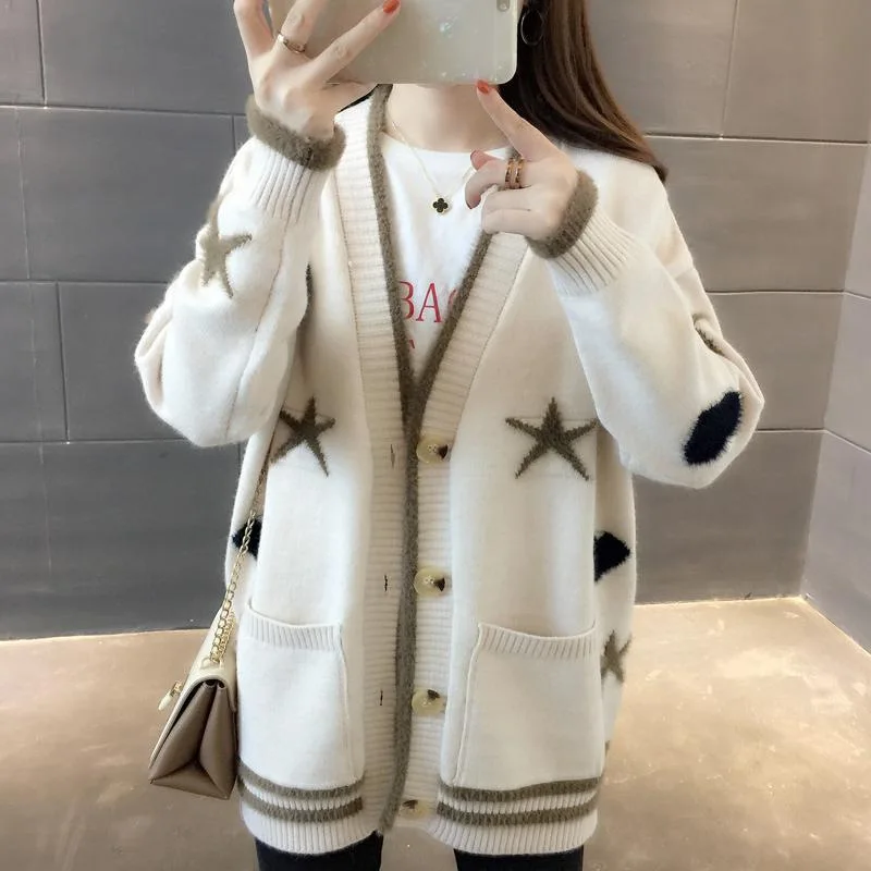 white cardigan Woherb кардиган трикотажные пальто женские карманы пэчворк Свободный кардиган Ранняя осень корейский стиль Потяните повседневные модные пальто 90694 - Цвет: white cardigan