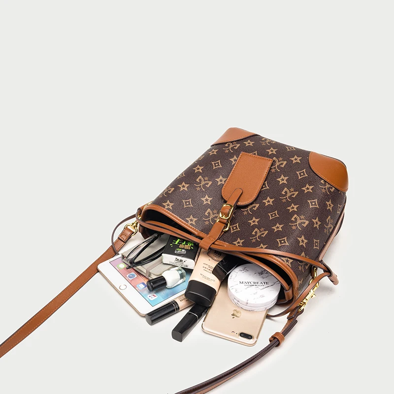 Classics Luxury Vintage Designer Babel Pinkors Printed Leather Retro Bucket Tote Bags For Women Two Size Shoulder Handbag