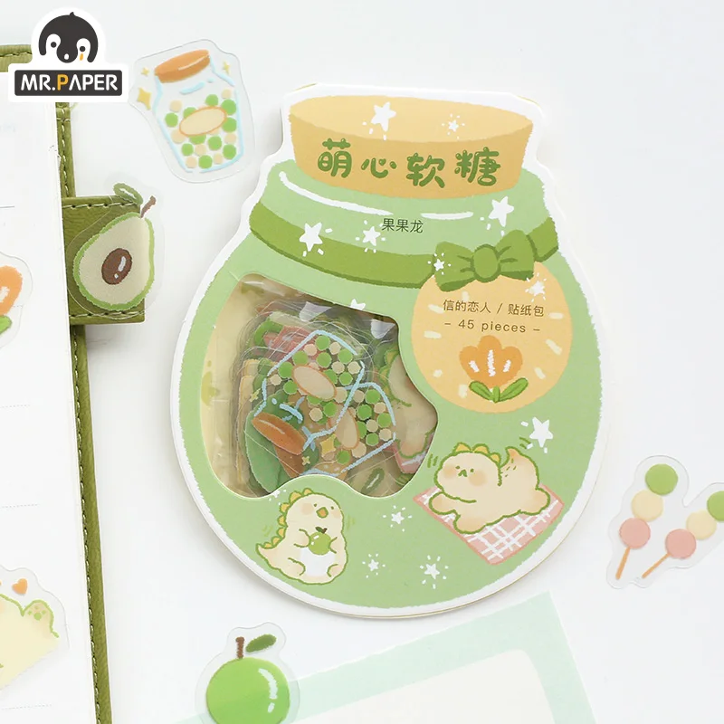 Mr.paper 6 Designs 45 Pcs/bag Cartoon Style Cute Heart Soft Candy Series Creative Hand Account Deco DIY Collage Material Sticker