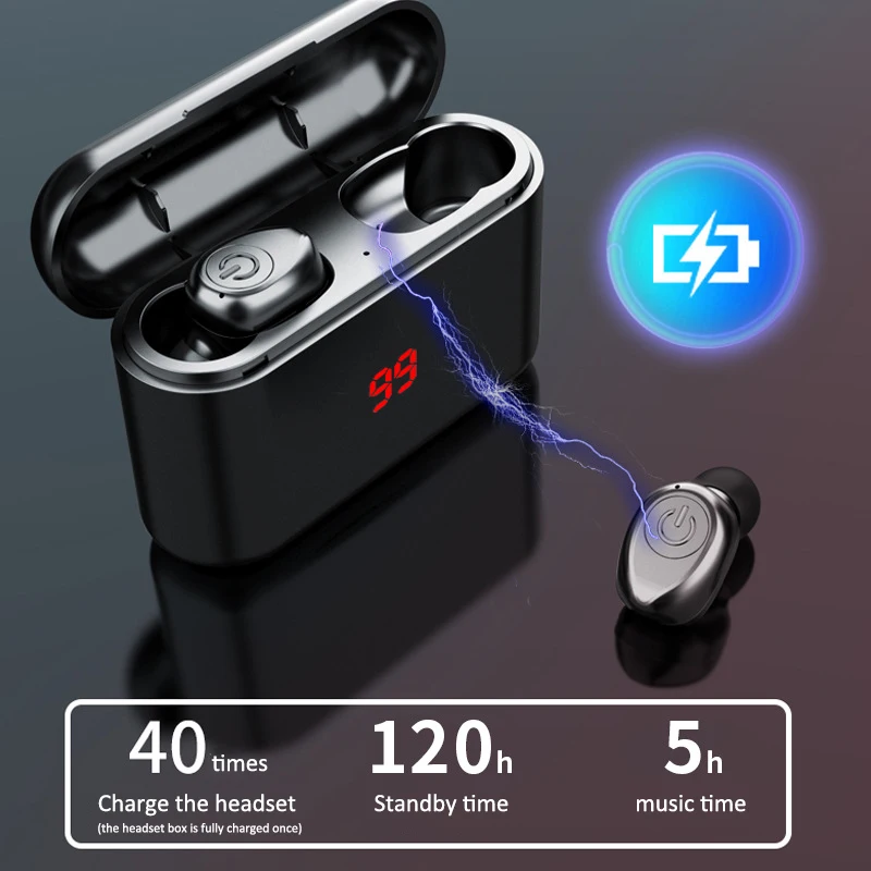 Светодиодный TWS Bluetooth настоящие беспроводные наушники 6D стерео наушники мини TWS водонепроницаемый головной убор 2600 мАч Внешний аккумулятор для смартфонов