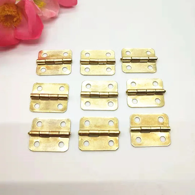 Gold Hinges 16x14mm 50pcs Golden 4 Holes Box Butt Metal Hinges For Jewelry Box Making DIY Woodworking Rounded Corner