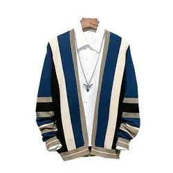 Корейский вариант мужской тонкий цвет тела полосатый свитер 2019 осень v-образный Вырез Свободный японский колледж ветер кардиган