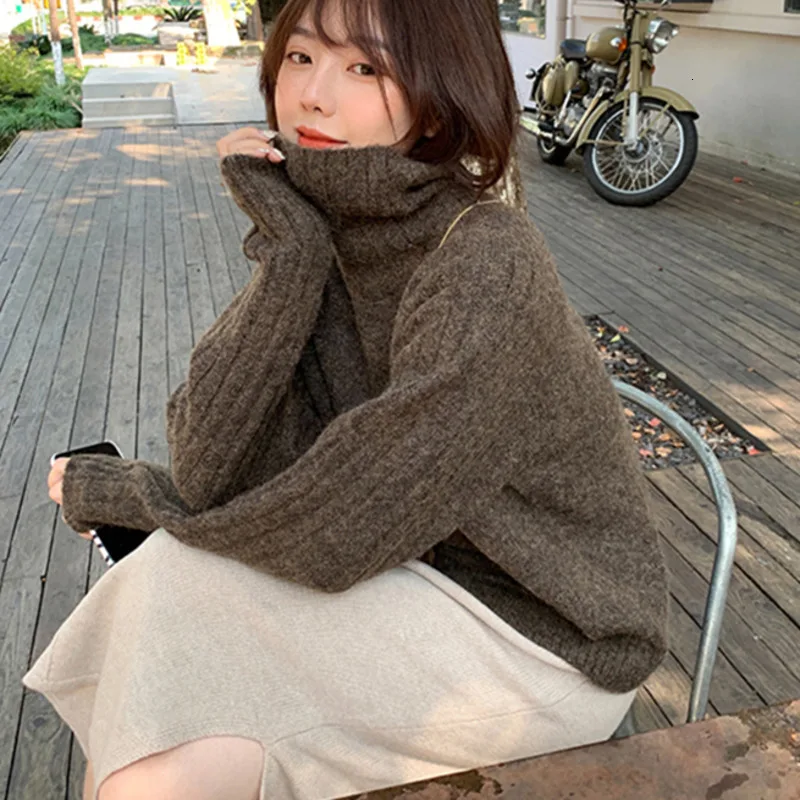 Fashion Pullover Knitted Sweater Ladies Elegant Women Autumn Winter Casual Solid Long Sleeve Jumper Turtleneck Pull Femme
