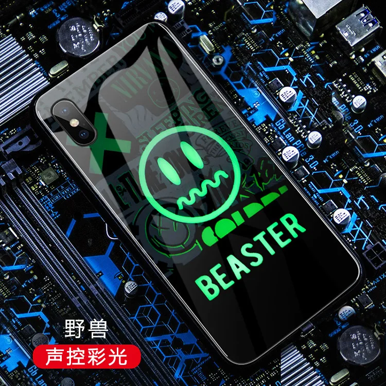 Чехол для телефона для iPhone X XR XS Max 11 Pro Голосовое управление СВЕТОДИОДНЫЙ логотип Вспышка освещение закаленное стекло ТПУ защитный чехол протектор - Цвет: 14