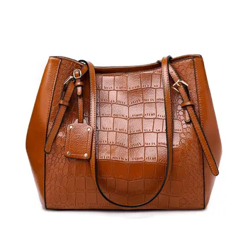

Women Solid Color Alligator Shoulder Bag Simple Style Large Casual Totes Female Pu Leather Crossbody Bags Ladies Handbag