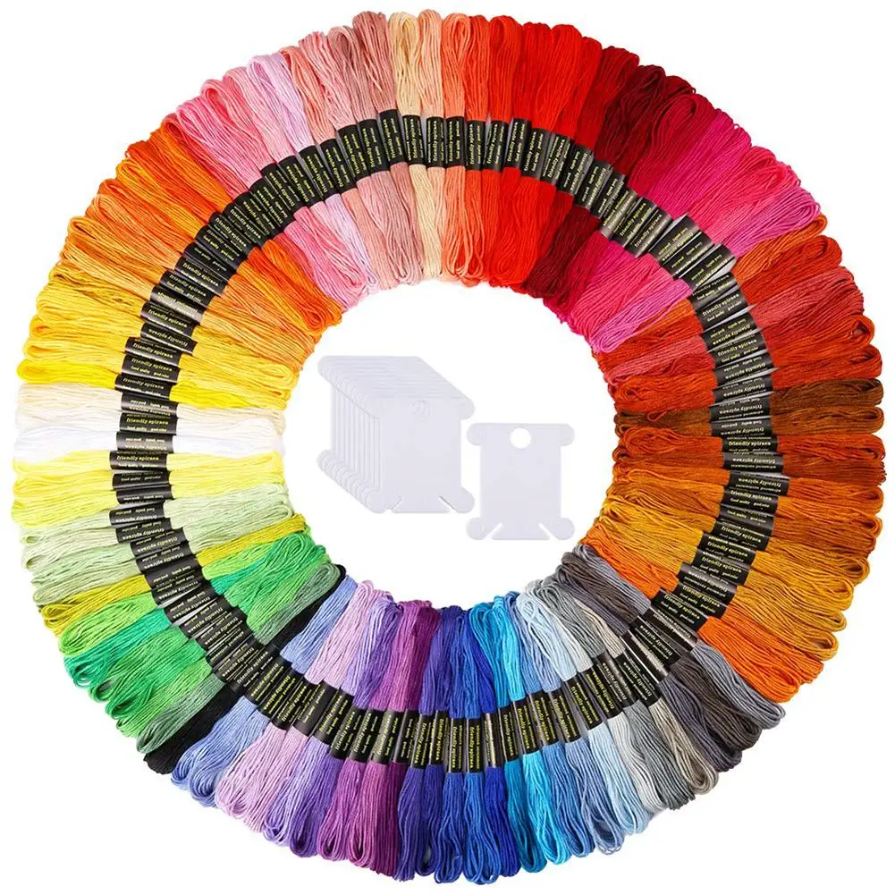 

6 Strands 100 Color Embroidery Cross Stitch Threads DIY Craft with Floss Bobbins hot
