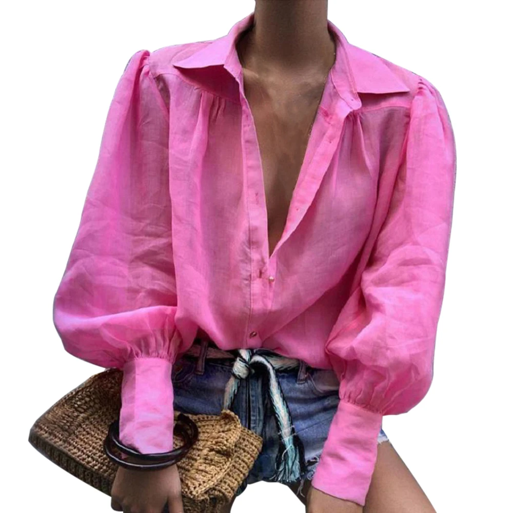 CALOFE 2019 Осенняя Сексуальная Офисная Женская блузка с зазубренным воротником Женская свободная рубашка с длинными рукавами и фонариком