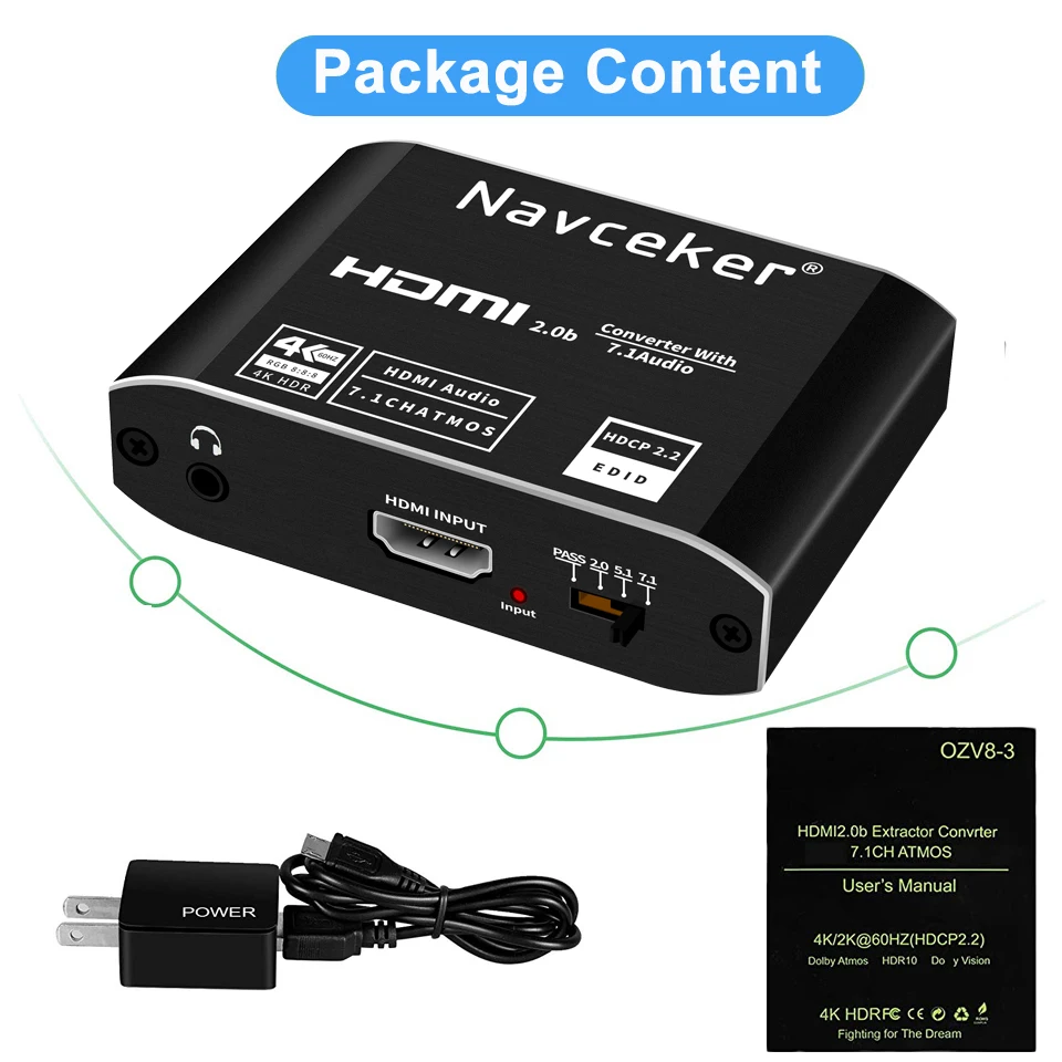 2023 HDMI Audio Extractor 4K HDMI SPDIF Converter 5.1 HDMI to HDMI to RCA Splitt