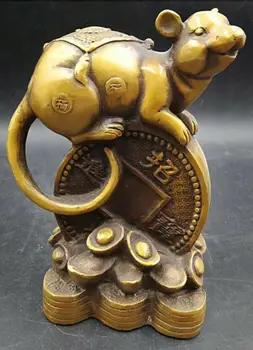 

Chinese archaize twelve Zodiac Fengshui Brass Wealth mouse Statue