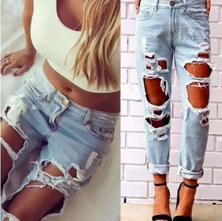 Sexy Women Ladies Summer High Waist Jeans Destroyed Ripped Distressed Slim Cool Denim Pants Boyfriend Trousers Blue Sexy Women Ladies Summer High Waist Jeans Destroyed Ripped Distressed Slim Cool Denim Pants Boyfriend Trousers Blue