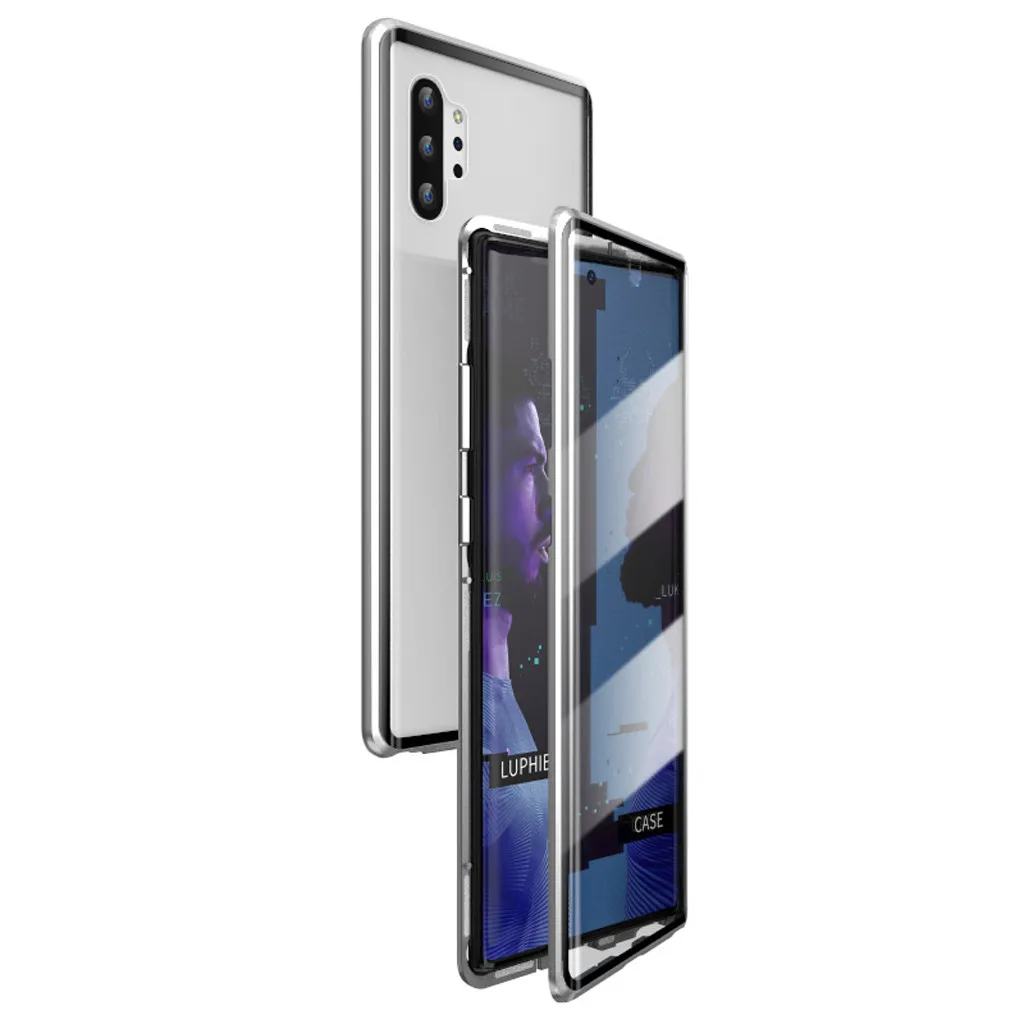 Ouhaobin для samsung Galaxy Note 10+ 5G Магнитный адсорбционный металлический бампер стеклянный чехол для телефона