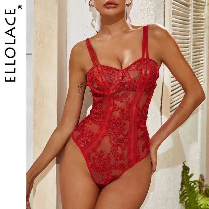 

Ellolace Bodysuit for Women Skinny Embroidery Rompers Sleeveless See Through Overalls Backless Women Body Transparent Body Suit