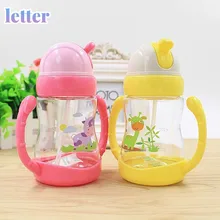 Taza con forma de jirafa para bebé y niño, botella con mango de paja para agua potable, aprendizaje de alimentación, 300ML, 3 colores