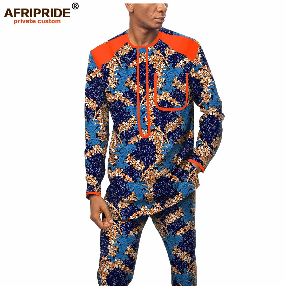 Black Friday African Men Clothing Set Print Shirts Ankara Pants 2 Piece Set Dashiki Outfit Wax Attire Tribal Wear Set AFRIPRIDE A1916062B