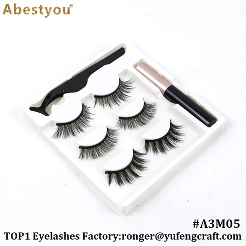 Abestyou 마그네틱 속눈썹 믹스 스타일 3D 인조 속눈썹, 방수 액체 아이라이너 세트, 핀셋 포함, 마그네틱 메이크업, 3 쌍 3