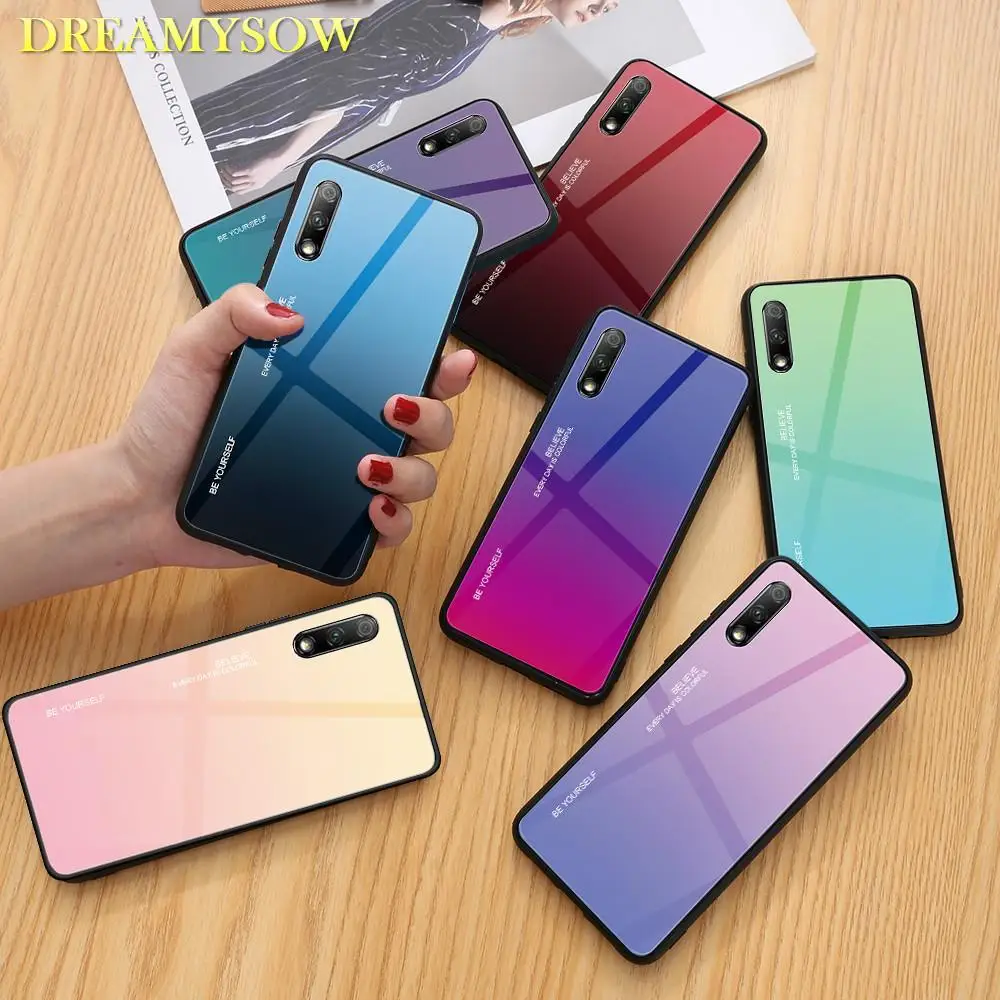 Цветной чехол из закаленного стекла для телефона huawei P Smart Plus P30 P20 Honor 20 9X Pro 10 9 Lite 10i 20i Nova 5i градиентный чехол
