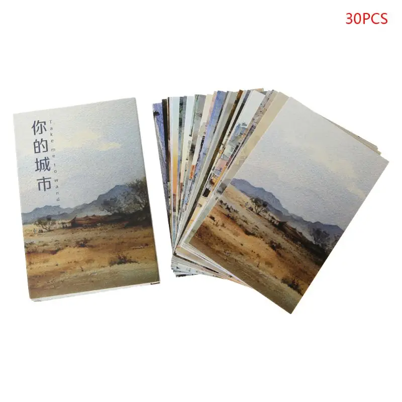 30 pinturas de paisajes, retro nostálgico, gatos, flores de melocotón y otras postales, tarjetas de regalos de Navidad, tarjetas de deseos
