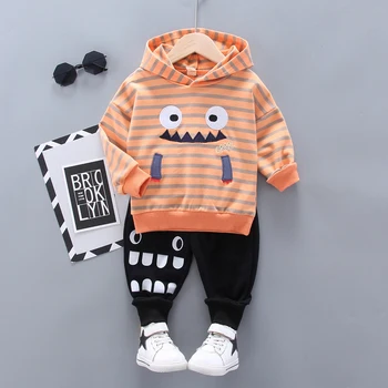 

2PCS Toddler Baby Girls Boys Clothing Sets Spring Fall Fashion Casual Long Sleeve Hooded Pullover Striped Short Top Pant