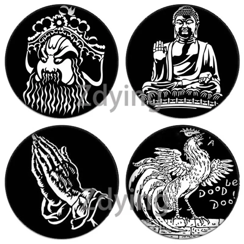 Zdying 10pcs Beautiful Line Art Tattoo Mask Buddha Design Round Glass Cabochon Picture Dome DIY Pendant Charm Jewelry Findings | Украшения