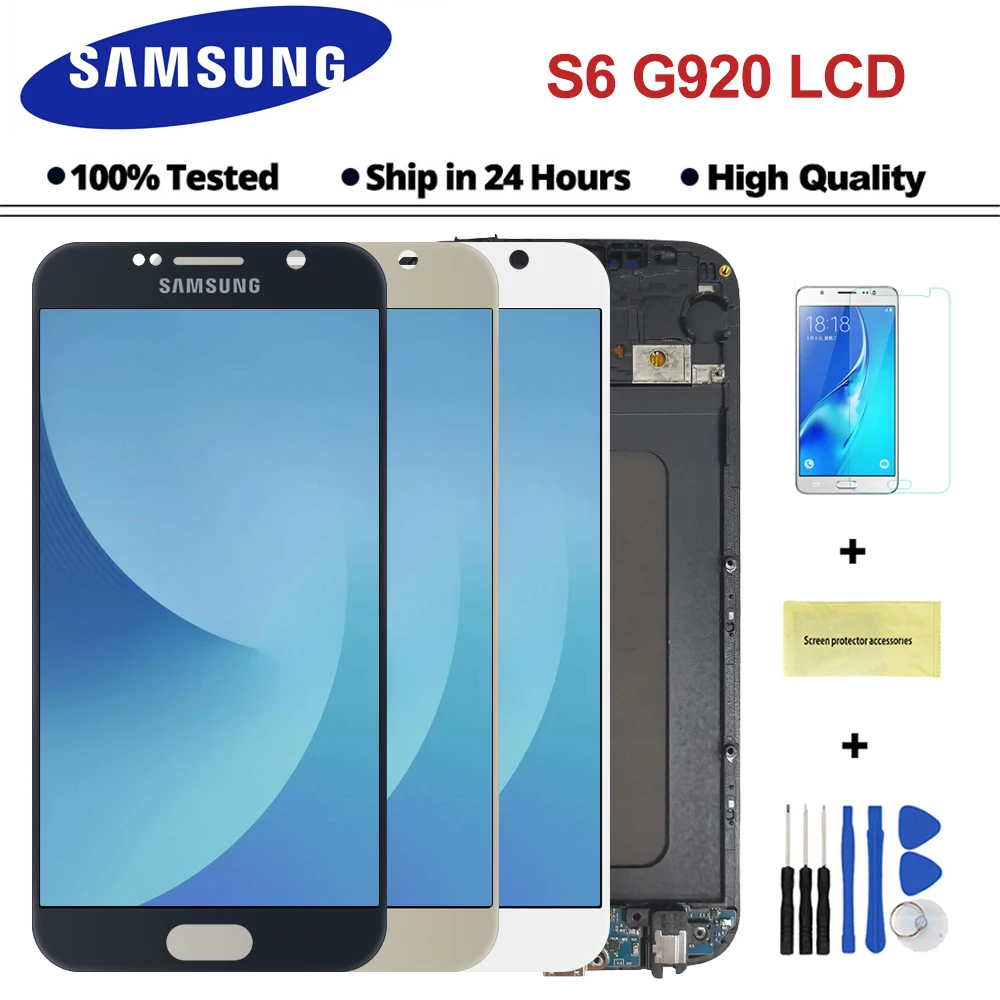 Для samsung Galaxy S6 G920F G920 сенсорный экран дигитайзер ЖК-дисплей для samsung G920 G920FD G920FQ сборка с рамкой