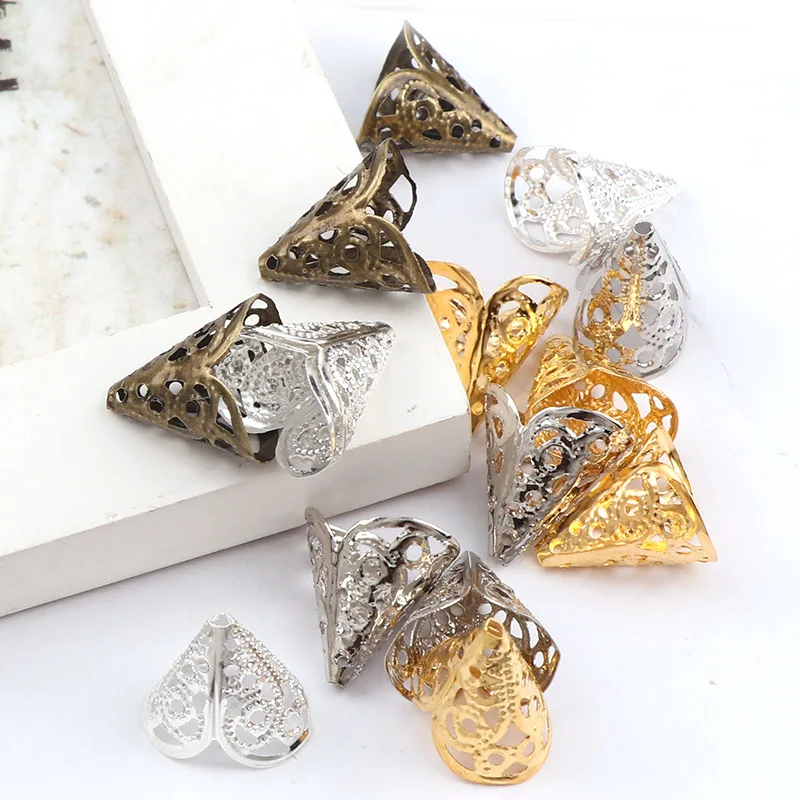 

100pcs Filigree Flower End Beads Caps Hollow Out Tassel Beads Pendant Charms Connectors Caps Accessorries for Jewelry Making DIY