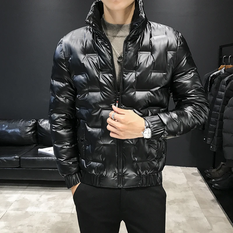 black Зимние парки Manteau Homme Hiver Erkek mon Модные мужские однотонные толстые куртки и пальто со стоячим воротником зимняя мужская куртка - Цвет: black