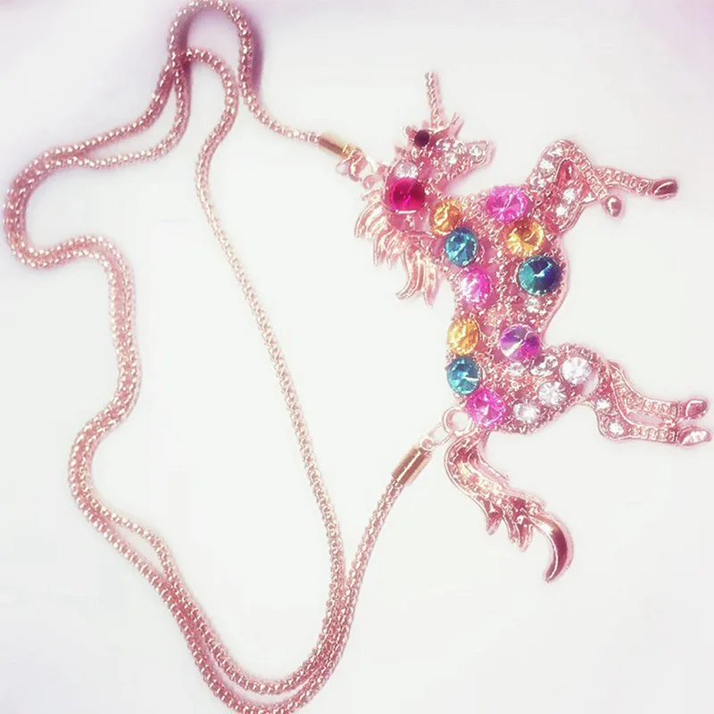 Metal Chain Enamel Crystal Unicorn Necklaces Trendy Jewelry Girls Rainbow Animal Unicorn Pendants Necklace Women Gifts
