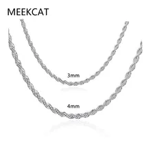 925 Silver 2MM/3MM/4MM 16/18/20/22/24 Inch Twist Rope Chain Necklace For Men Women Silver Necklaces Fine Jewelry