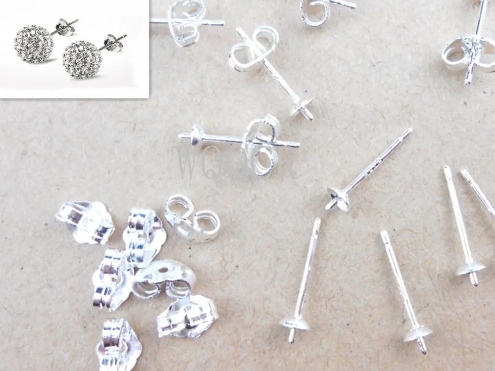 

50pcs Free Shipping Lot 925 Stamped Silver colorJewelry Findings Ear Pin Pairs Stud Earrings With 925 BACK STOPPERS Setting DIY